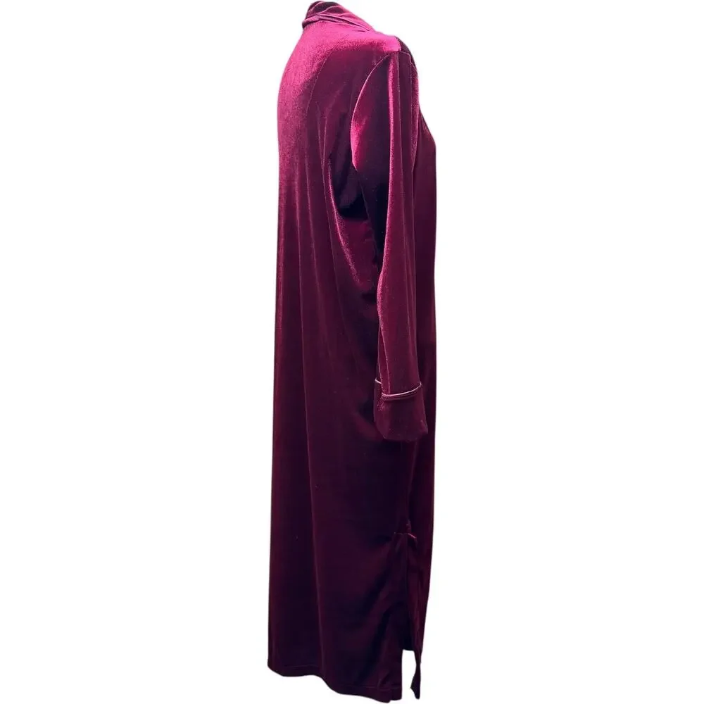 Lauren Ralph Lauren Long Velour Robe Full Zip Burgundy Small
